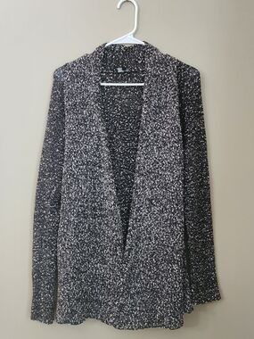 Eileen Fisher Black /White Speckled Knit Sweater Cardigan Women Size M Cotton